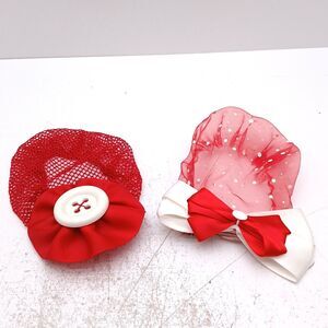 Vintage French Hair Snood Barrette Set – Red & White Bow Net Hair Accessories